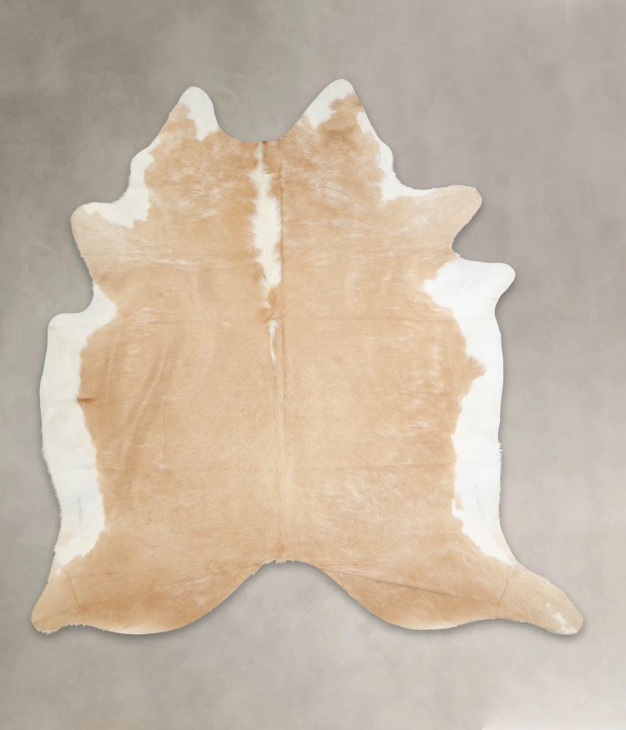 Beige and White XX-Large Brazilian Cowhide Rug 7'6"H x 7'4"W #A23070 by Hudson Hides