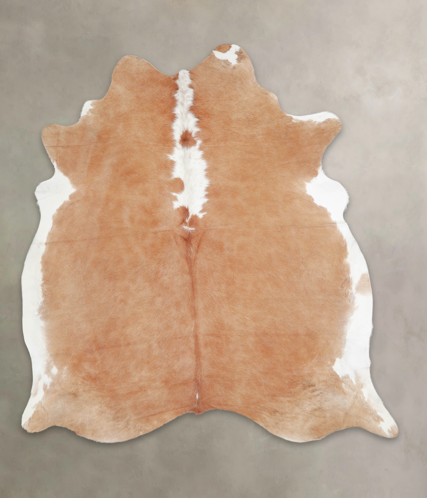 Beige and White X-Large Brazilian Cowhide Rug 6'8"H x 6'3"W #A23089 by Hudson Hides