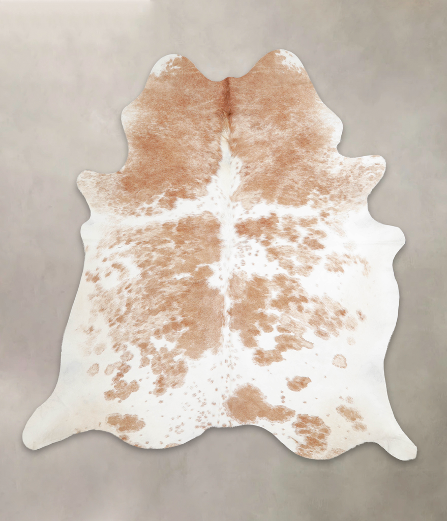 Beige and White X-Large Brazilian Cowhide Rug 7'2"H x 6'9"W #A23297 by Hudson Hides