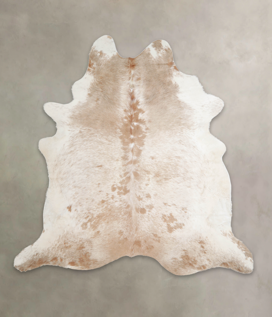 Beige and White XX-Large Brazilian Cowhide Rug 7'5"H x 7'4"W #A23298 by Hudson Hides