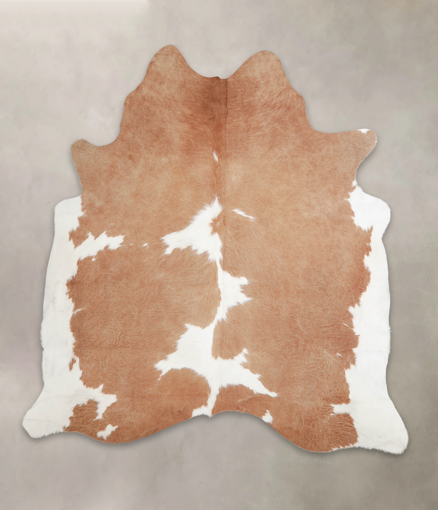 Beige and White X-Large Brazilian Cowhide Rug 7'1"H x 6'7"W #A23304 by Hudson Hides