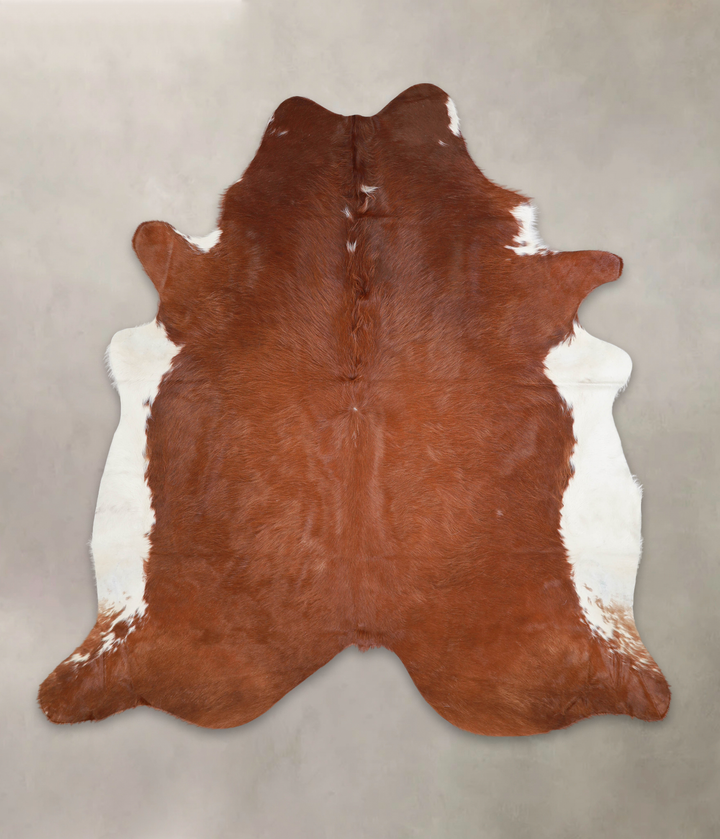 Brown and White Regular X-Large Brazilian Cowhide Rug 7'0"H x 6'9"W #A23401 by Hudson Hides