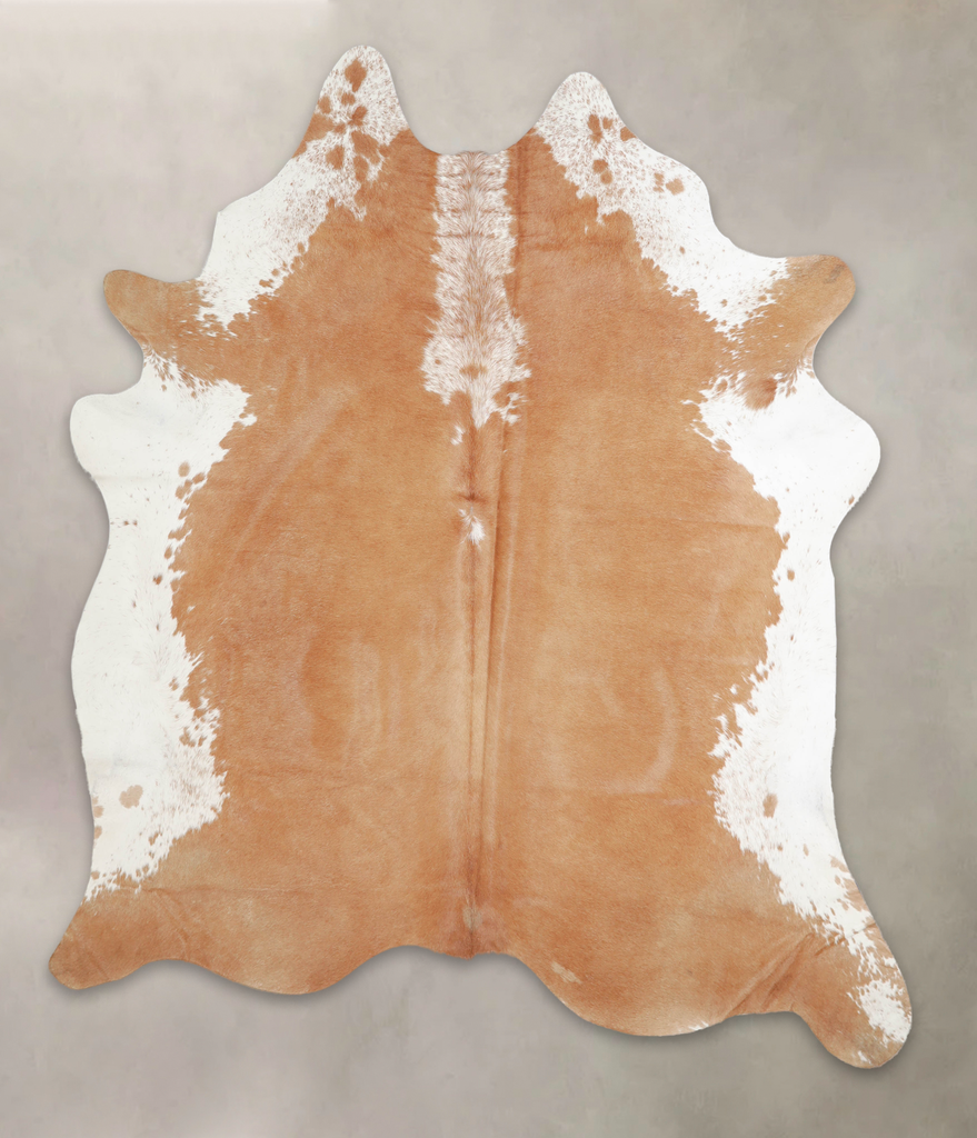 Beige and White X-Large Brazilian Cowhide Rug 7'4"H x 6'2"W #A23717 by Hudson Hides