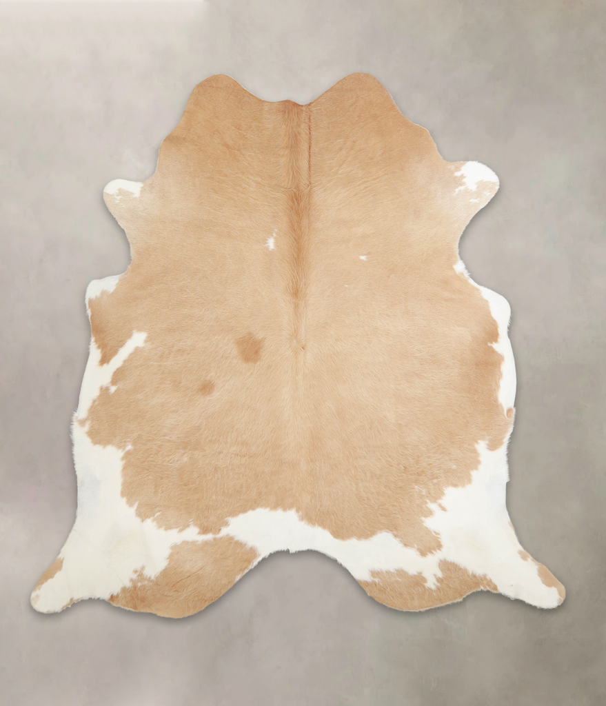 Beige and White X-Large Brazilian Cowhide Rug 6'9"H x 6'7"W #A23819 by Hudson Hides