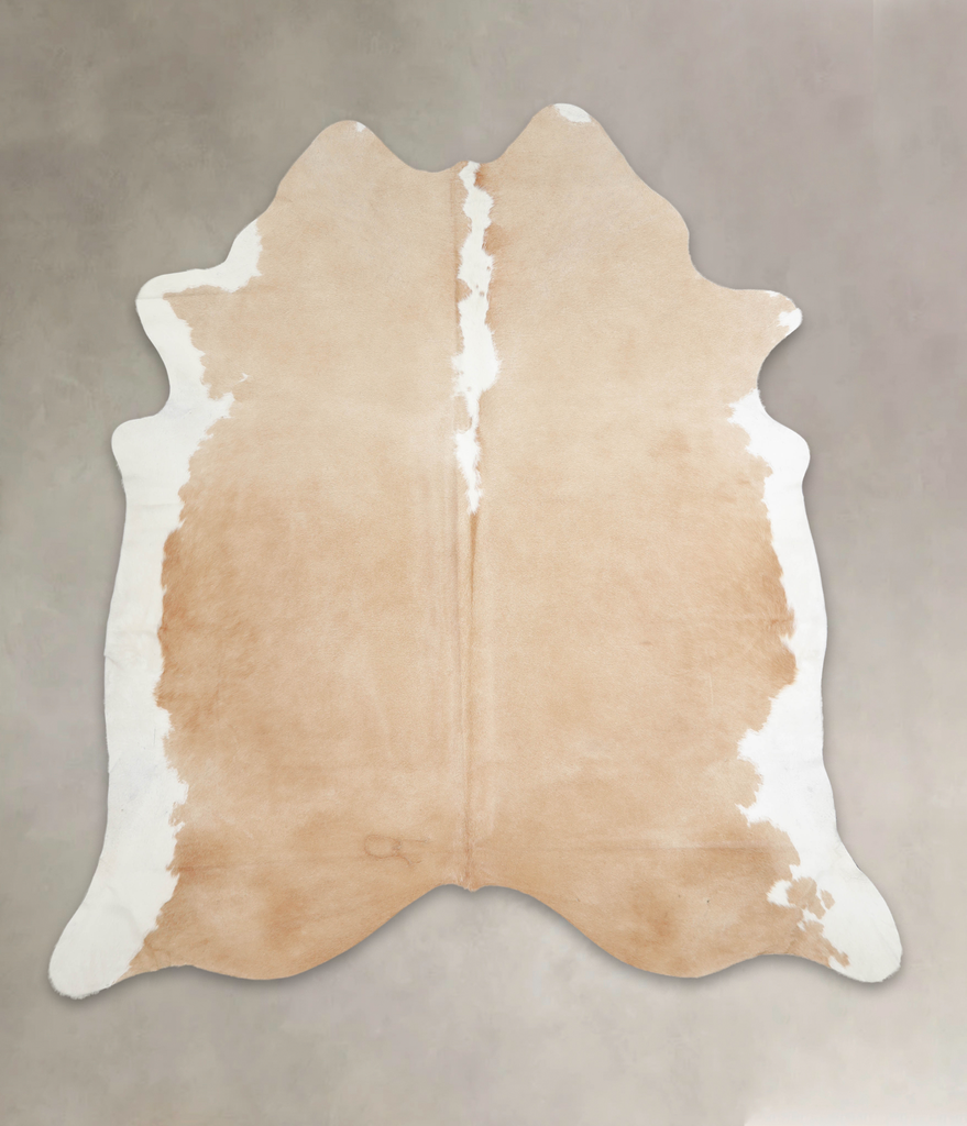 Beige and White XX-Large Brazilian Cowhide Rug 7'8"H x 7'2"W #A23929 by Hudson Hides