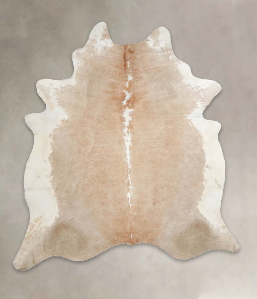 Beige and White X-Large Brazilian Cowhide Rug 7'3"H x 6'6"W #A24620 by Hudson Hides