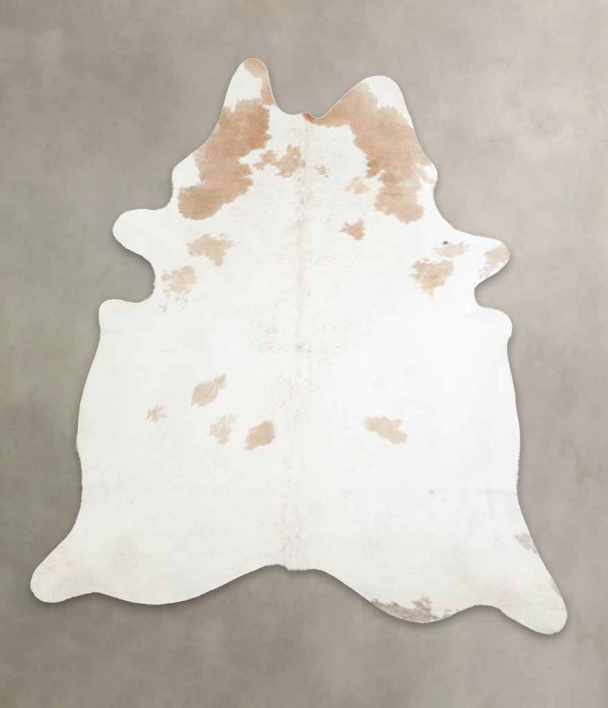 Beige and White XX-Large Brazilian Cowhide Rug 7'5"H x 6'10"W #A24884 by Hudson Hides
