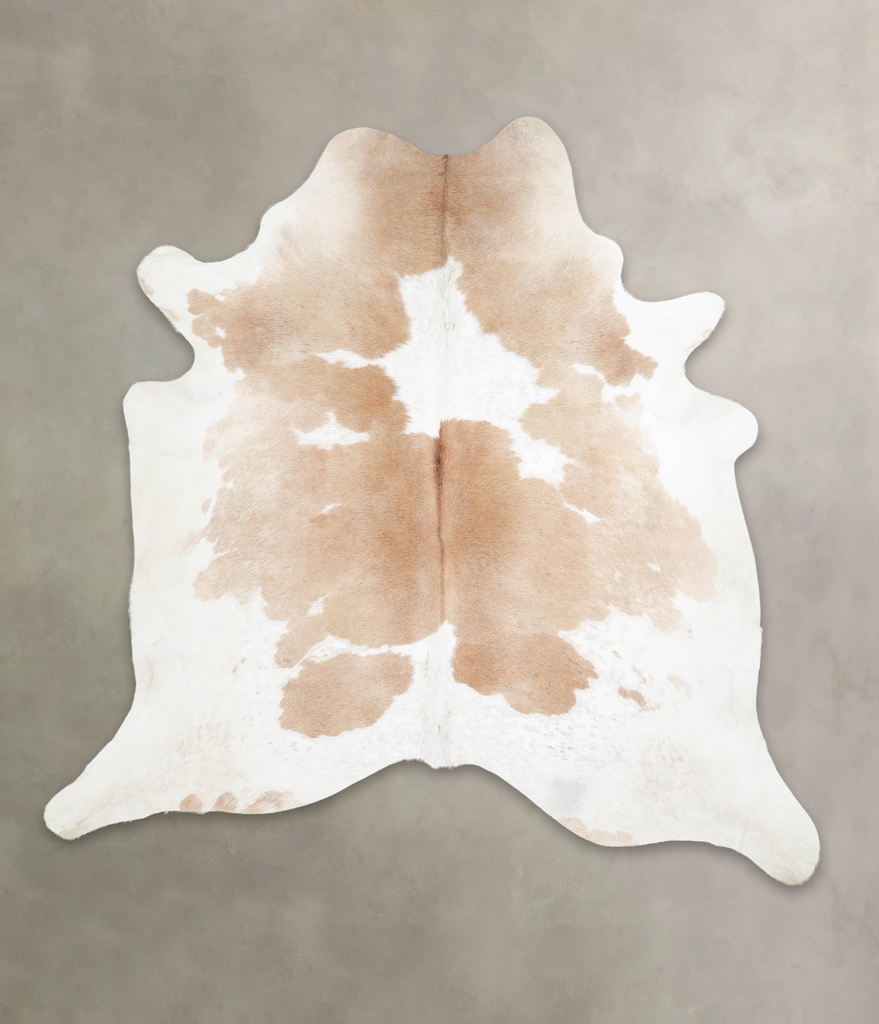 Beige and White X-Large Brazilian Cowhide Rug 6'8"H x 6'8"W #A25486 by Hudson Hides