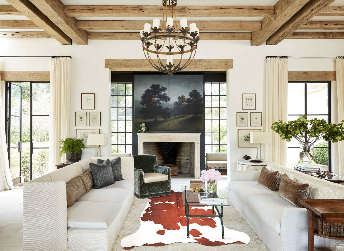 Brown and White Large European Cowhide Rug 6'3"H x 5'11"W #A27014 by Hudson Hides