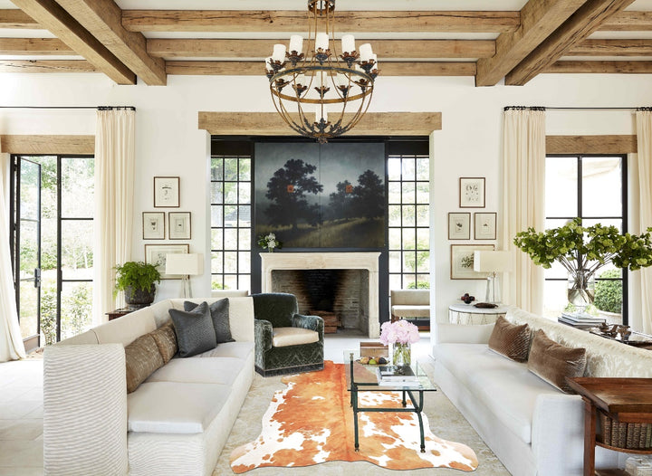 Brown and White Large European Cowhide Rug 6'0"H x 6'0"W #A27042 by Hudson Hides