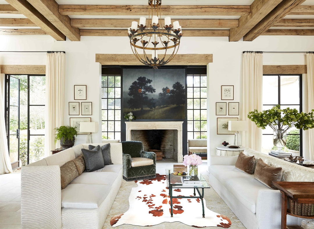 Brown and White X-Large European Cowhide Rug 7'0"H x 6'5"W #A27062 by 