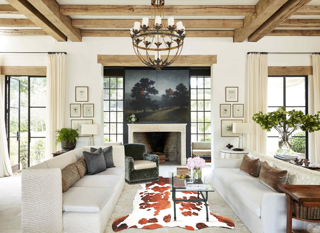 Brown and White X-Large European Cowhide Rug 6'5"H x 6'7"W #A27077 by 