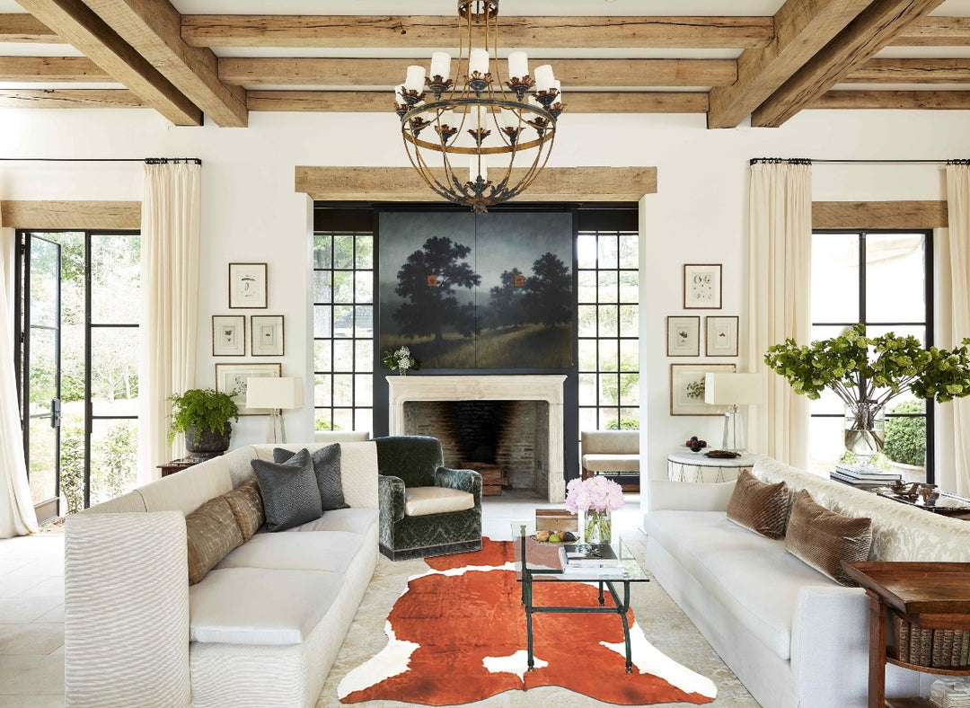 Brown and White XX-Large European Cowhide Rug 7'8"H x 6'10"W #A27189 b