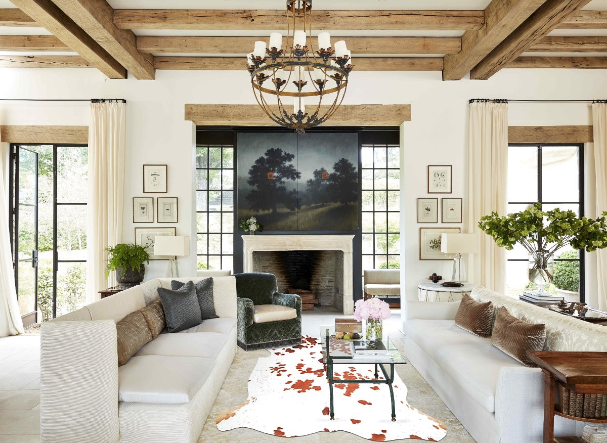 Brown and White X-Large European Cowhide Rug 7'4"H x 6'5"W #A27328 by Hudson Hides