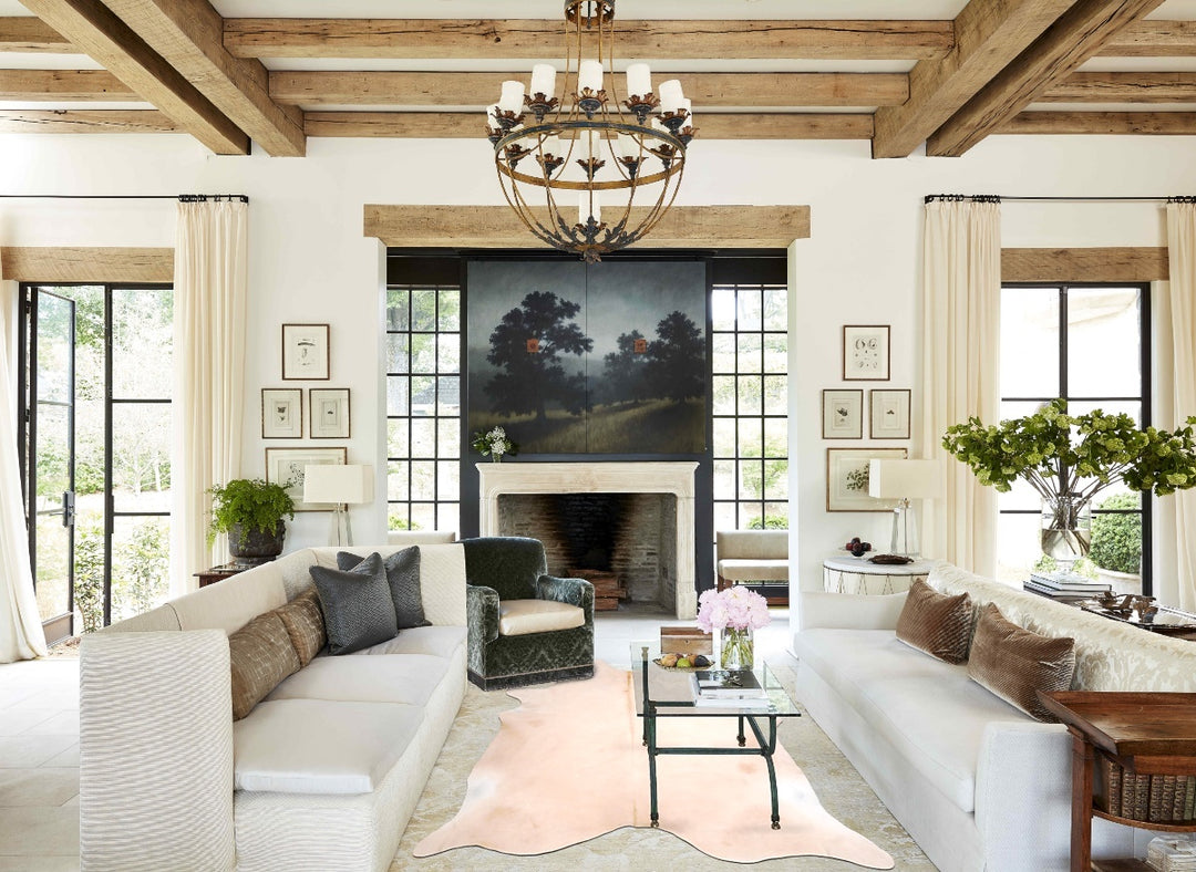 Beige XX-Large Brazilian Cowhide Rug 7'8"H x 6'11"W #A29444 by Hudson 