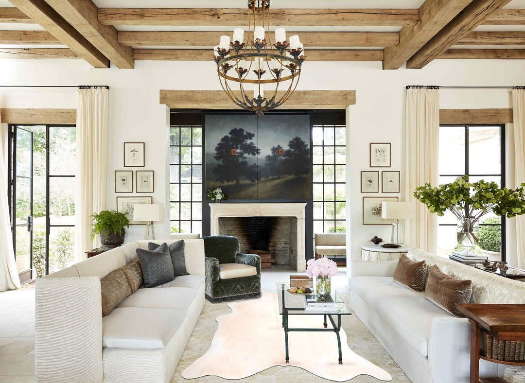 Beige XX-Large Brazilian Cowhide Rug 7'4"H x 6'11"W #A29493 by Hudson 