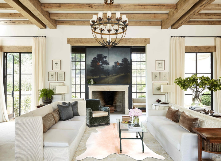 Beige XX-Large Brazilian Cowhide Rug 7'8"H x 7'7"W #A29520 by Hudson Hides