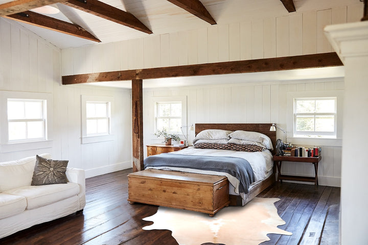 Beige and White XX-Large Brazilian Cowhide Rug 8'1"H x 7'1"W #A29563 by Hudson Hides