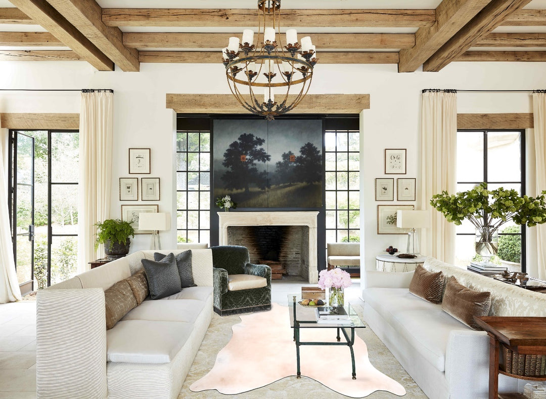 Beige XX-Large Brazilian Cowhide Rug 7'9"H x 6'11"W #A29650 by Hudson 