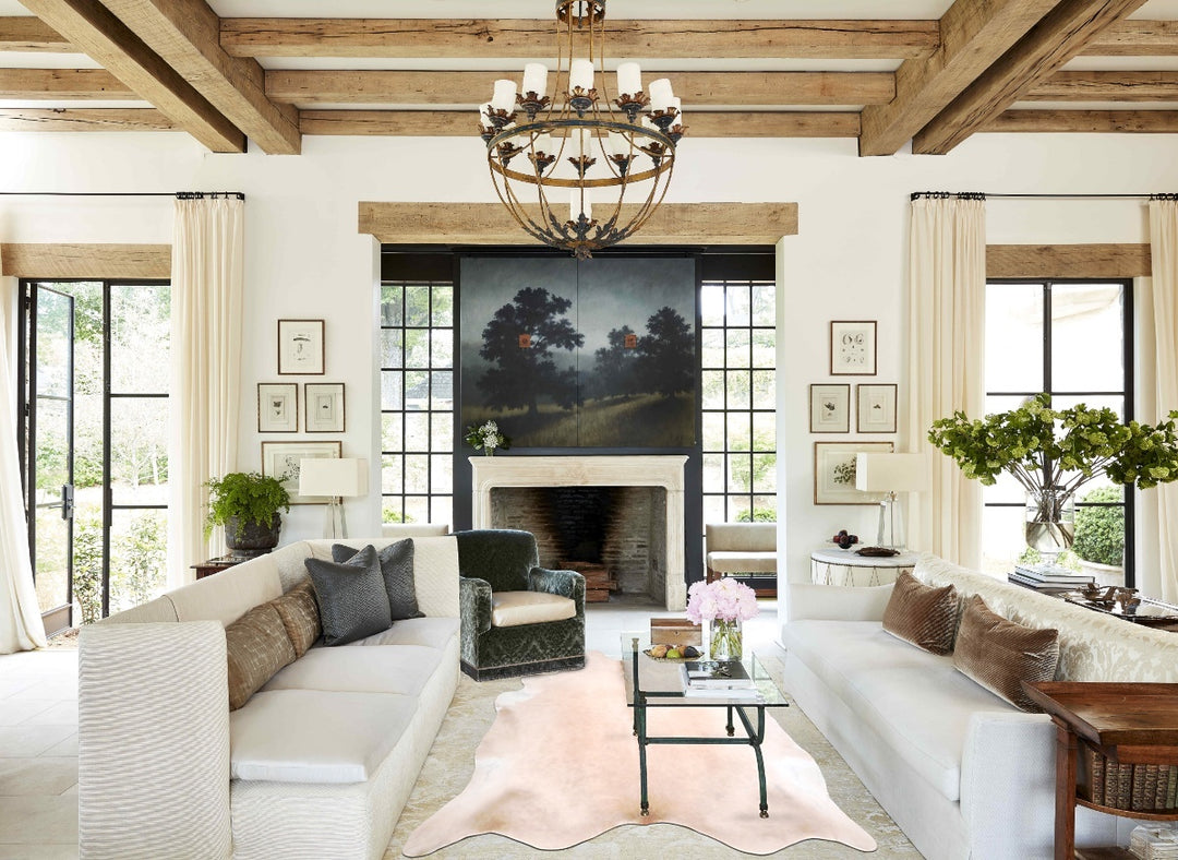 Beige XX-Large Brazilian Cowhide Rug 7'3"H x 6'11"W #A29774 by Hudson 