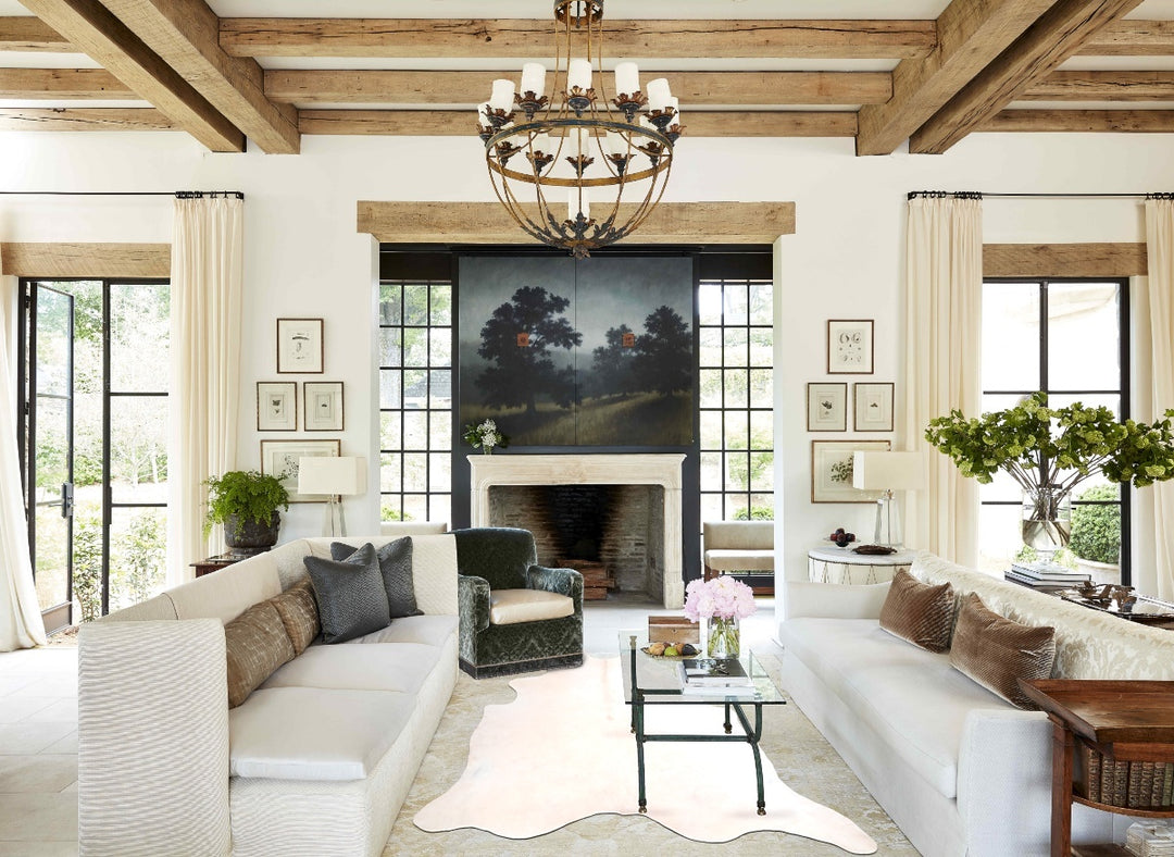 Beige XX-Large Brazilian Cowhide Rug 7'4"H x 7'2"W #A29789 by Hudson H