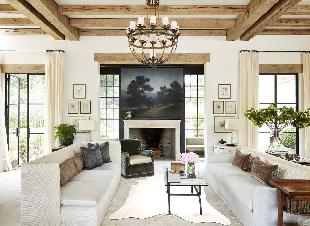 Ivory with Beige X-Large Brazilian Cowhide Rug 7'7"H x 6'3"W #A30021 b