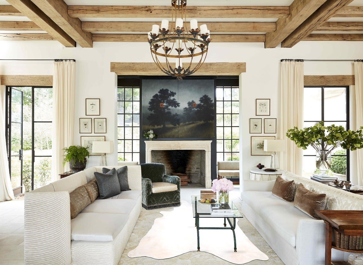 Ivory with Beige XX-Large Brazilian Cowhide Rug 7'10"H x 6'7"W #A30188 by Hudson Hides