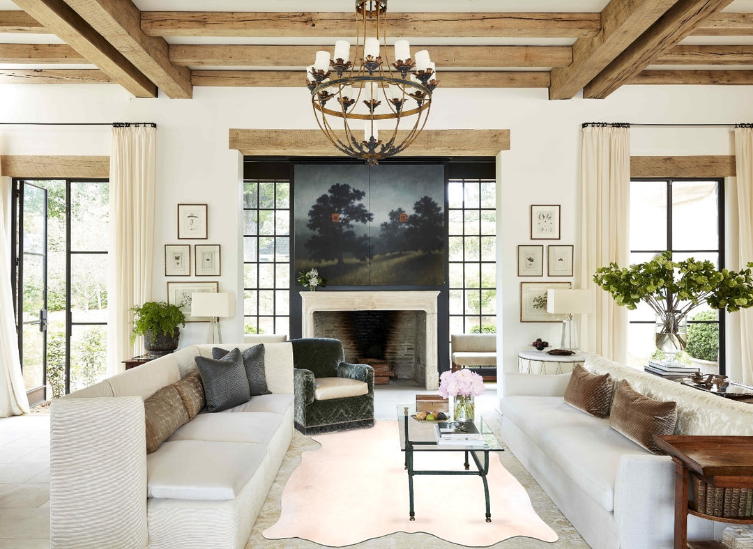 Ivory with Beige Large Brazilian Cowhide Rug 6'9"H x 5'10"W #A30274 by