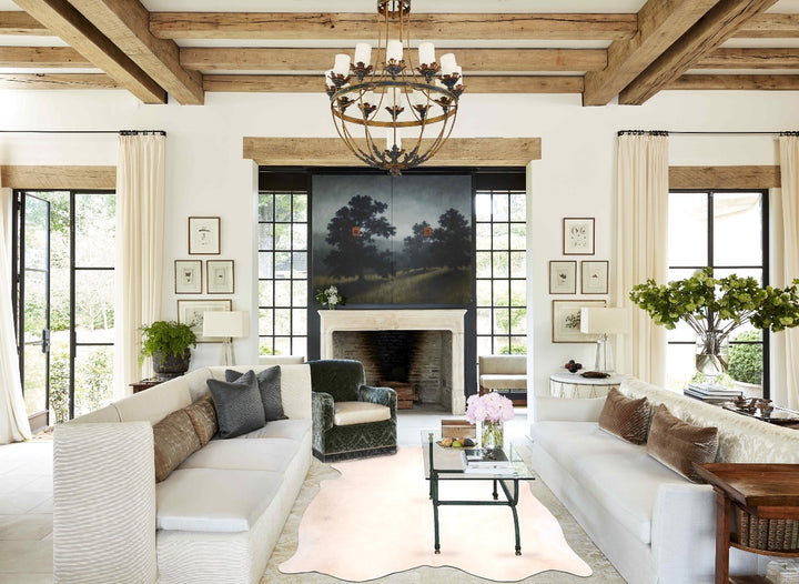 Ivory with Beige Large Brazilian Cowhide Rug 6'9"H x 5'10"W #A30274 by Hudson Hides