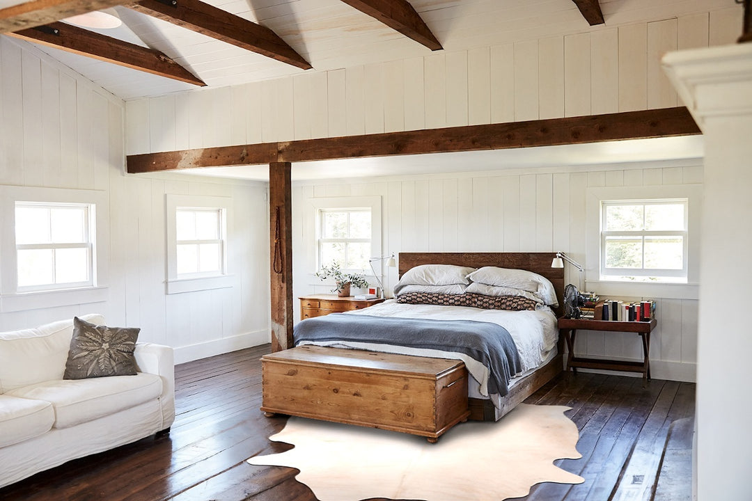 Ivory with Beige Large Brazilian Cowhide Rug 6'9"H x 5'10"W #A30274 by