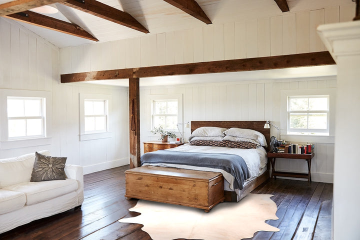 Ivory with Beige Large Brazilian Cowhide Rug 6'9"H x 5'10"W #A30274 by Hudson Hides