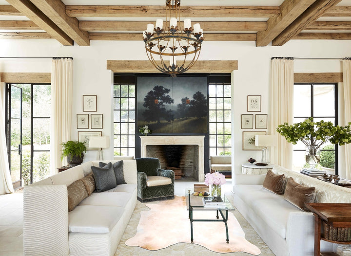 Beige X-Large Brazilian Cowhide Rug 7'0"H x 5'9"W #A30450 by Hudson Hides