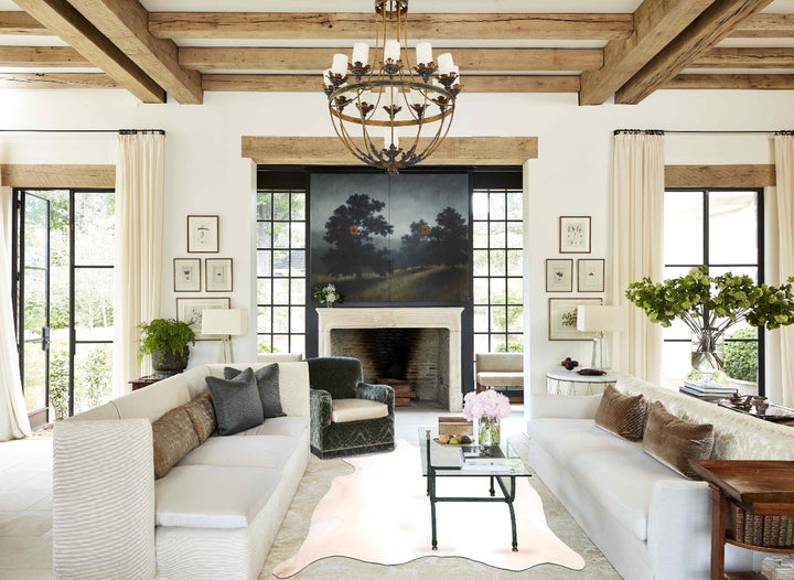 Ivory with Beige XX-Large Brazilian Cowhide Rug 7'6"H x 6'9"W #A30584 by Hudson Hides