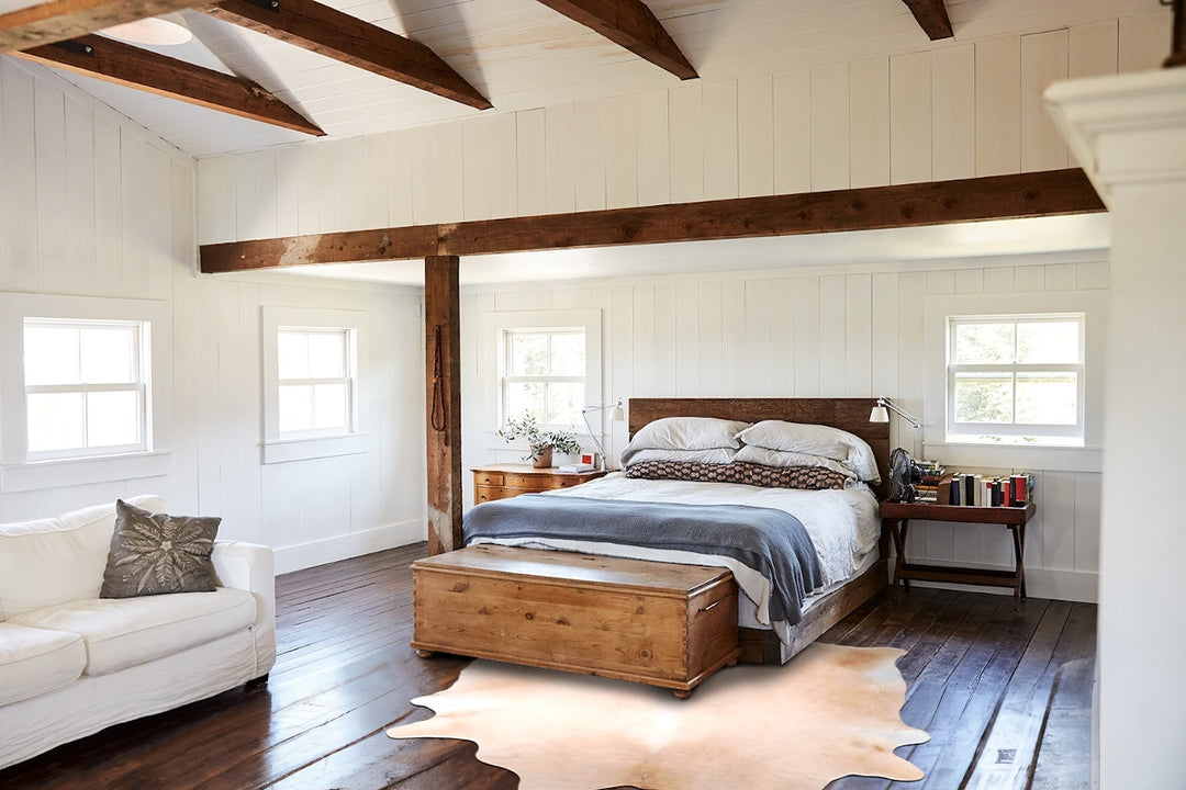 Beige XX-Large Brazilian Cowhide Rug 7'9"H x 6'11"W #A30609 by Hudson 