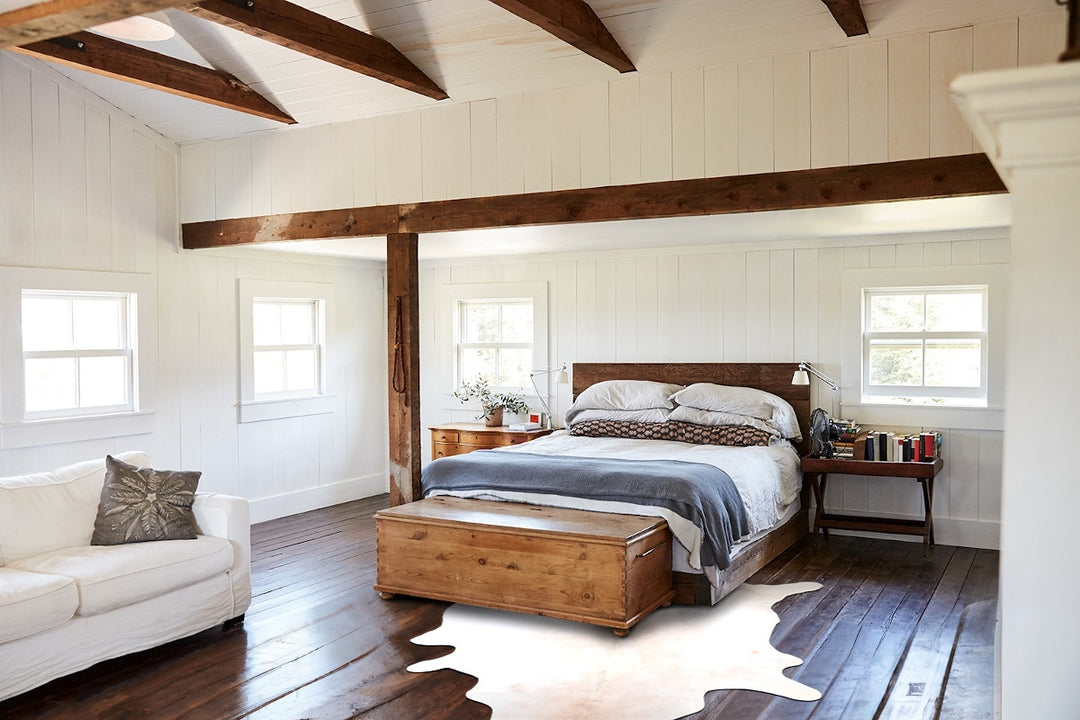 Ivory with Beige X-Large Brazilian Cowhide Rug 7'1"H x 6'8"W #A30611 b