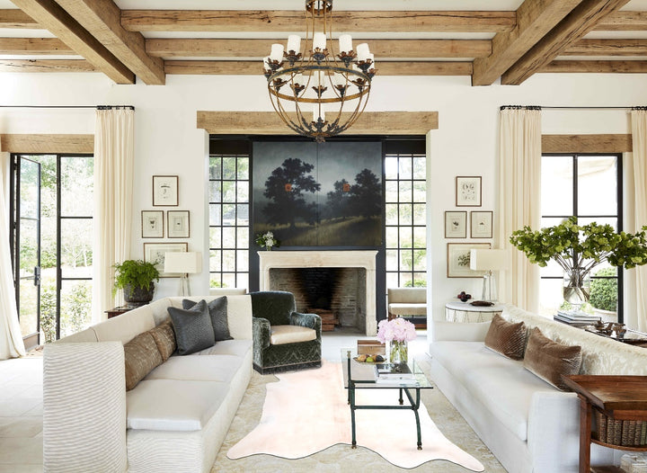 Ivory with Beige XX-Large Brazilian Cowhide Rug 8'0"H x 7'4"W #A30617 by Hudson Hides