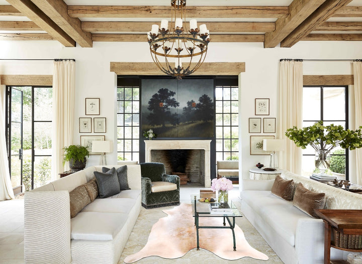 Grey with Beige XX-Large Brazilian Cowhide Rug 7'6"H x 6'11"W #A30661 by Hudson Hides