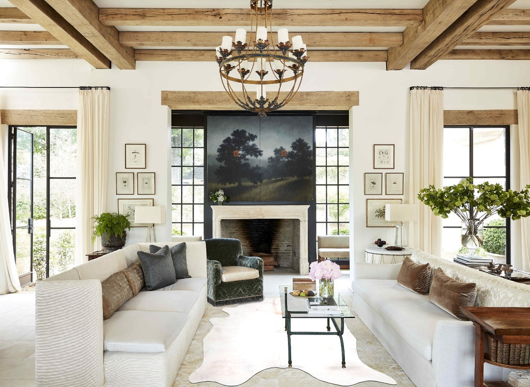 Ivory with Beige XX-Large Brazilian Cowhide Rug 8'2"H x 6'8"W #A30854 