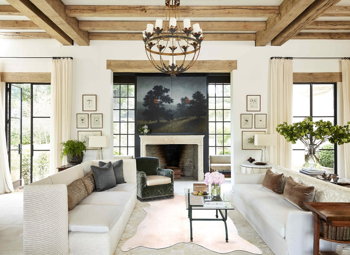 Ivory with Beige XX-Large Brazilian Cowhide Rug 8'1"H x 7'6"W #A31125 by Hudson Hides