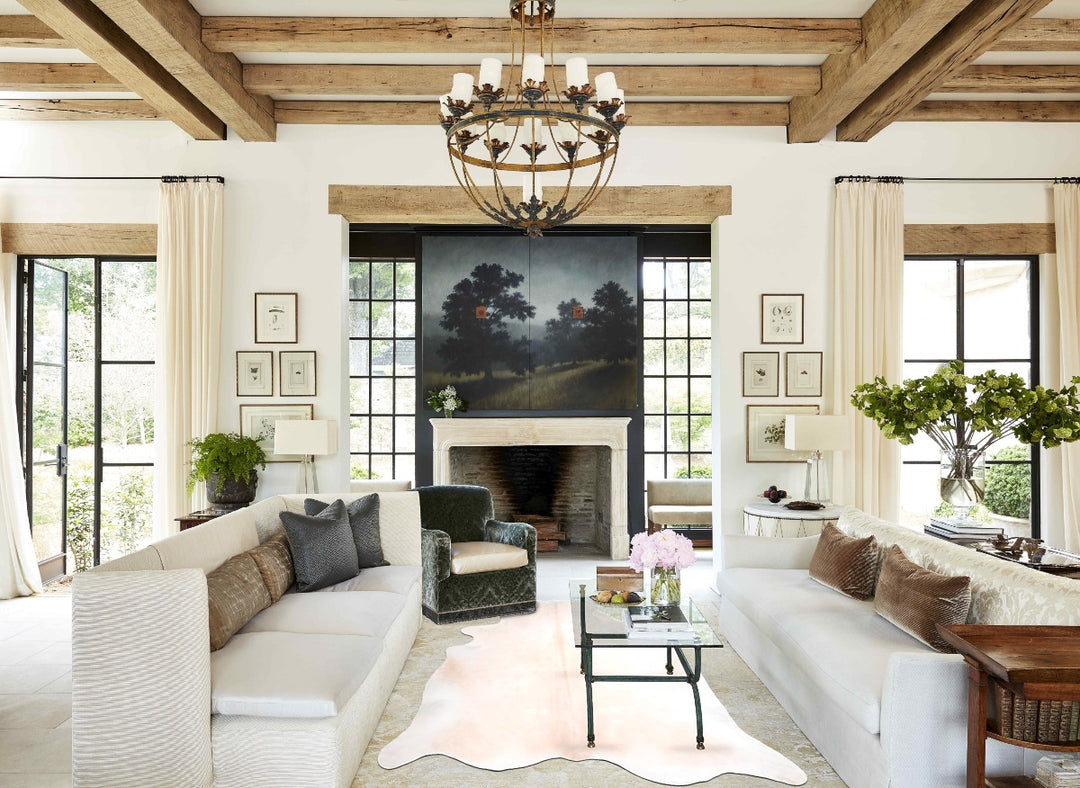 Ivory with Beige XX-Large Brazilian Cowhide Rug 7'9"H x 7'7"W #A31416 