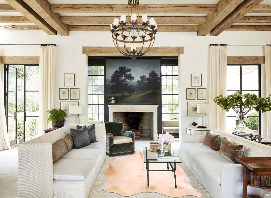 Beige X-Large Brazilian Cowhide Rug 7'1"H x 6'7"W #A31438 by Hudson Hi