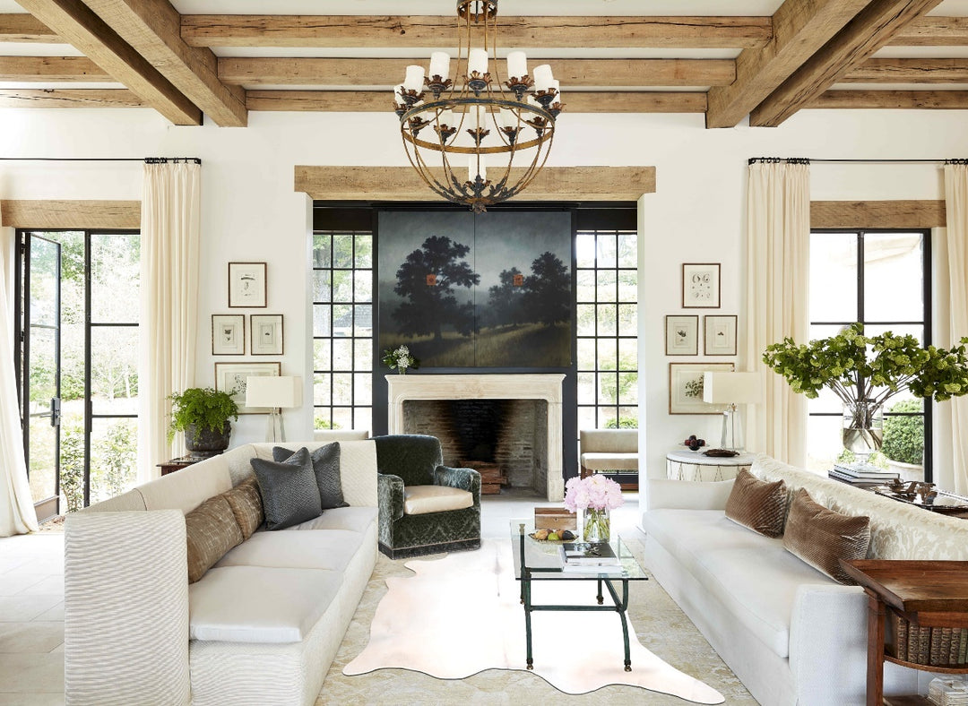 Ivory with Beige XX-Large Brazilian Cowhide Rug 8'1"H x 7'0"W #A31491 