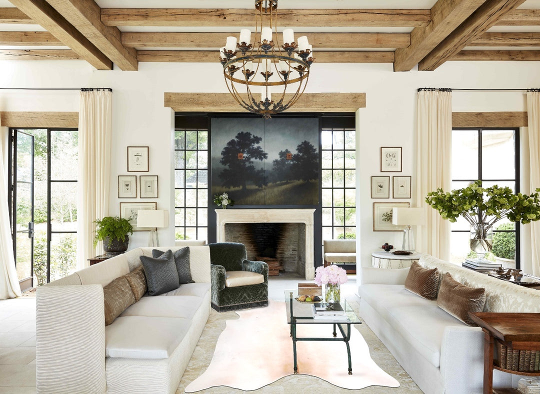 Ivory with Beige X-Large Brazilian Cowhide Rug 7'2"H x 6'3"W #A31565 b