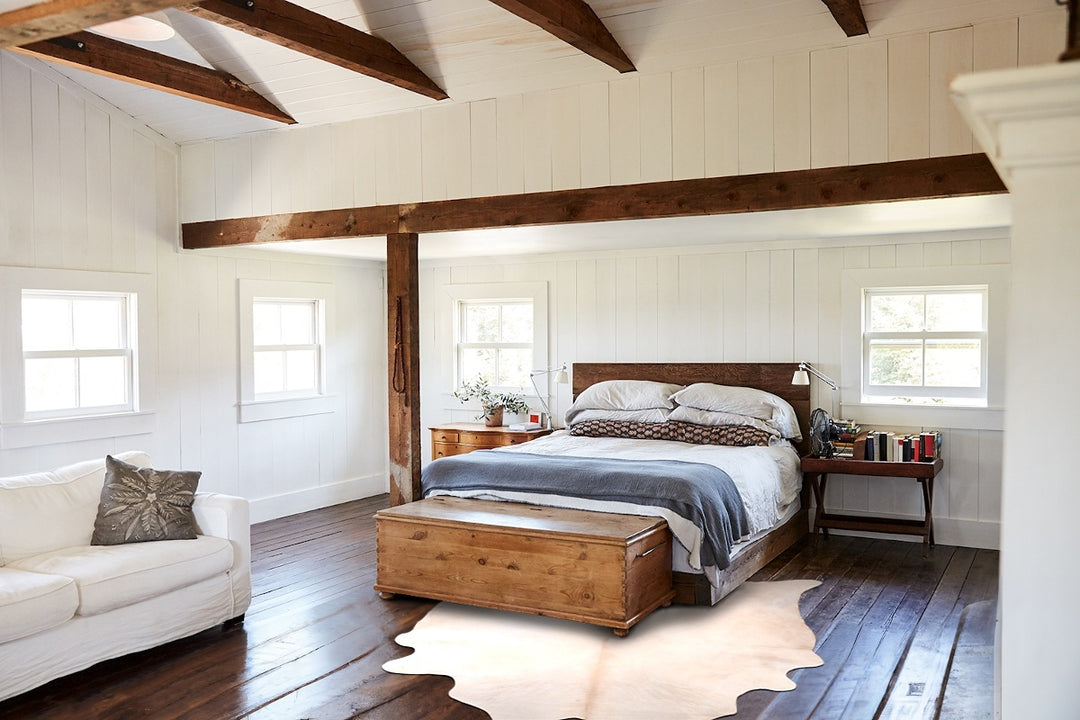 Ivory with Beige X-Large Brazilian Cowhide Rug 7'5"H x 6'9"W #A31571 b