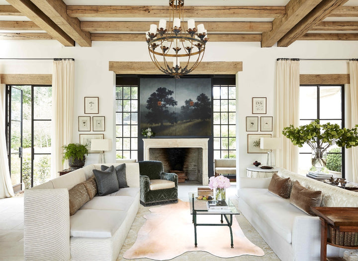 Ivory with Beige XX-Large Brazilian Cowhide Rug 8'8"H x 7'6"W #A31585 by Hudson Hides