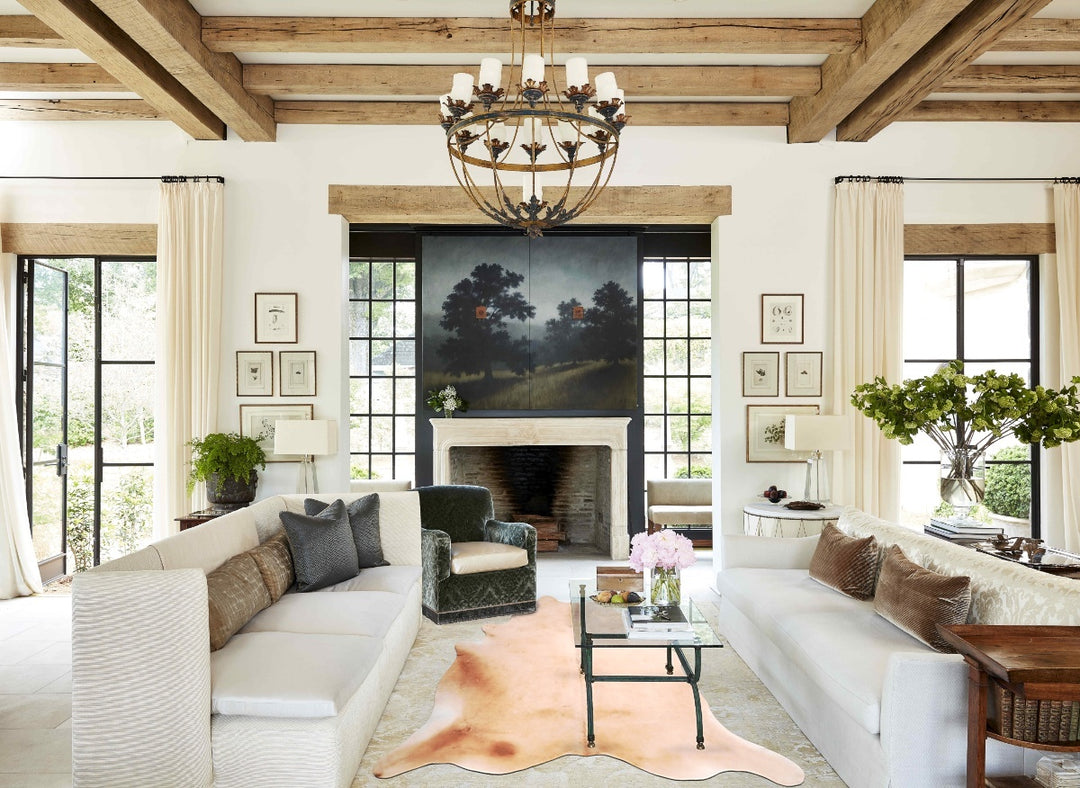 Beige XX-Large Brazilian Cowhide Rug 8'1"H x 7'2"W #A31601 by Hudson H