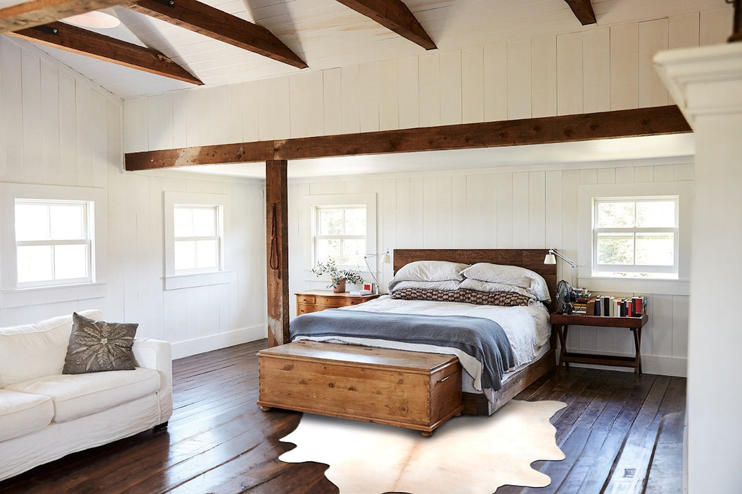 Ivory with Beige XX-Large Brazilian Cowhide Rug 7'8"H x 7'7"W #A31689 