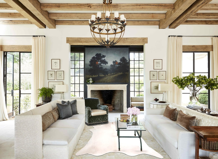 Ivory with Beige XX-Large Brazilian Cowhide Rug 7'11"H x 7'5"W #A32011 by Hudson Hides