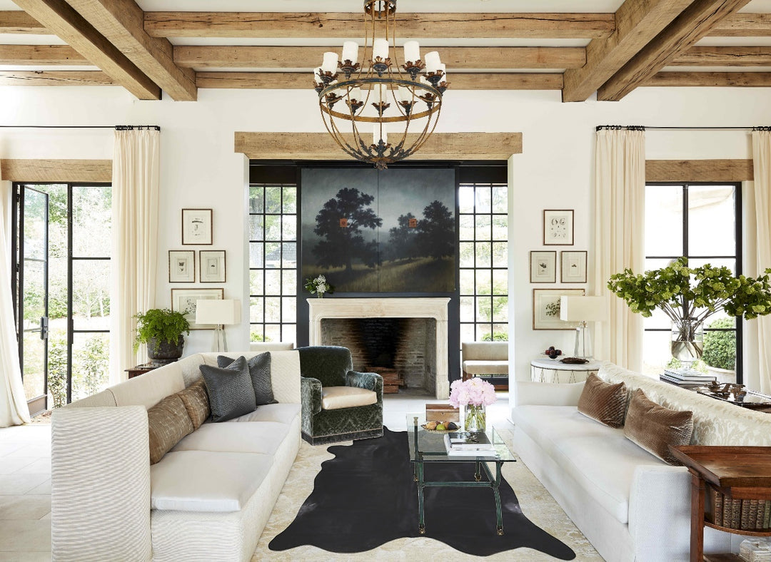 Solid Black X-Large Brazilian Cowhide Rug 7'7"H x 6'6"W #A32904 by Hud