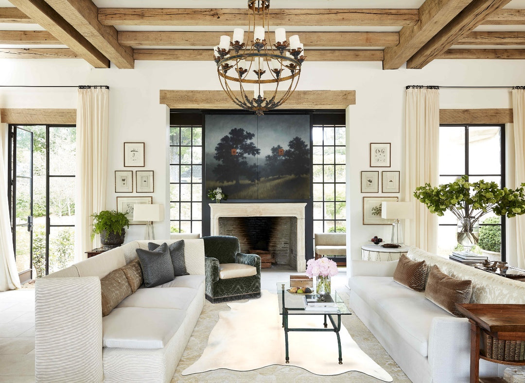 Ivory with Beige XX-Large Brazilian Cowhide Rug 7'10"H x 6'10"W #A3290